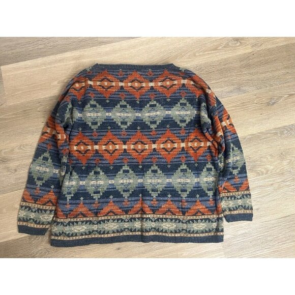 Denim & Supply Ralph Lauren Women's XL Blue Orange Southwestern Sweater Boxy - Picture 6 of 8